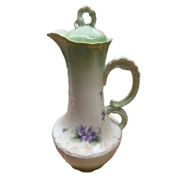 Antique Jean Pouyat Limoges Chocolate Pot Floral With Gold Gilt - Picture 3 of 15